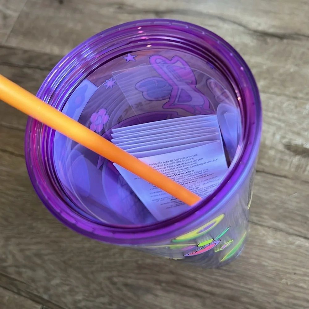 Starbucks Purple Epcot Travel Tumbler with Orange Lid and Straw. **NO PINS**